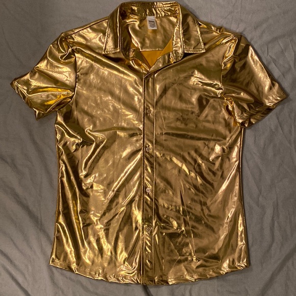 Gary Majdell Other - NWOT Mens Liquid Gold Metallic Button Down Short Sleeve Shirt by Gary Majdell